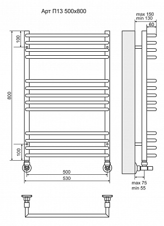 Арт П13 500х800 Полотенцесушитель TERMINUS Ялта - фото 3 Арт П13 500х800 Полотенцесушитель TERMINUS Ялта - фото 3