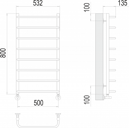 Стандарт П8 500х800  Полотенцесушитель  TERMINUS Ялта - фото 3